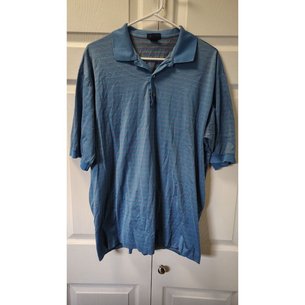 Vintage Jeff Rose Italy Blue Striped Polo Shirt Short Sleeve 100% Cotton XL